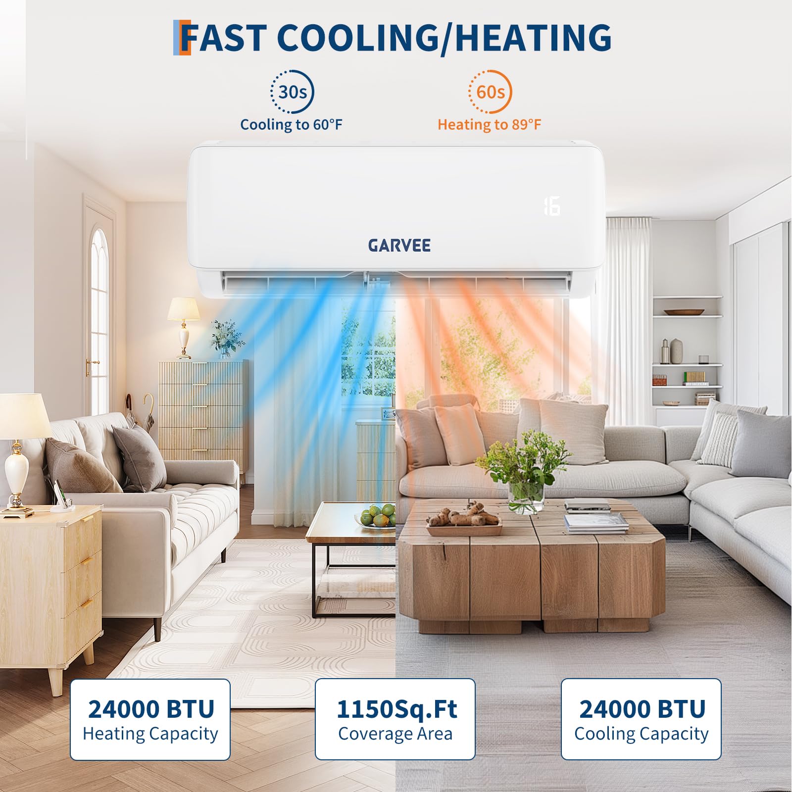 Klimaanlage Split 24000 BTU 7.2 kW Inverter Klimagerät mit Heizfunktion A++ WiFi R32 bis 110qm