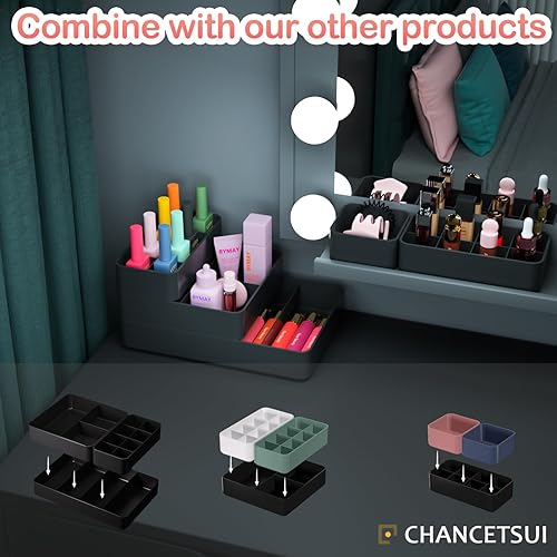 Miniatura 6 de Organizador de cajones, divisor apilable, paquete de 3 organizadores de maquillaje, encimera de baño, caja de almacenamiento compacta de 15 celdas,