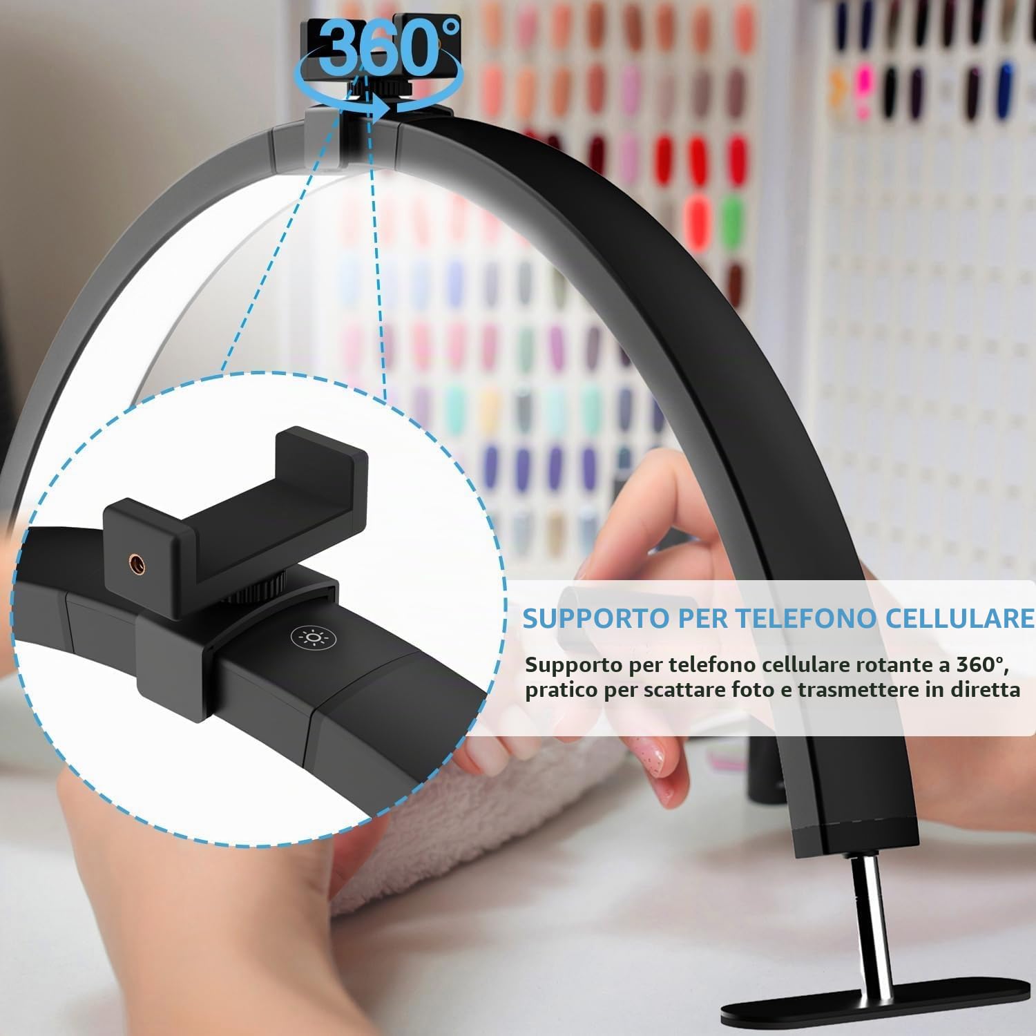 Lampada Extension Ciglia Rimovibile Lampada Tavolo A Led A Mezzaluna Lampada Tavolo Per Unghie Da Tavolo Con Porta Cellulare Lampada Di Bellezza A Mezzaluna (A White, 29IN)