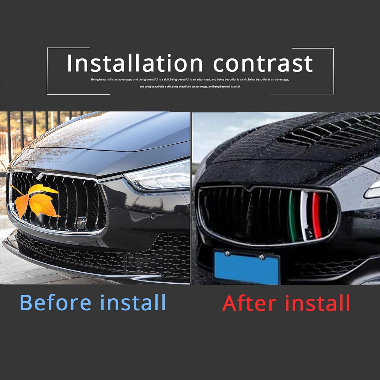 Front Grill ABS Trim Compatible with Maserati Ghibli 2014 2015 2016 2017 Accessories Front Bumper Grill Decorative Garnish Trim Cover Car Styling Set of 3