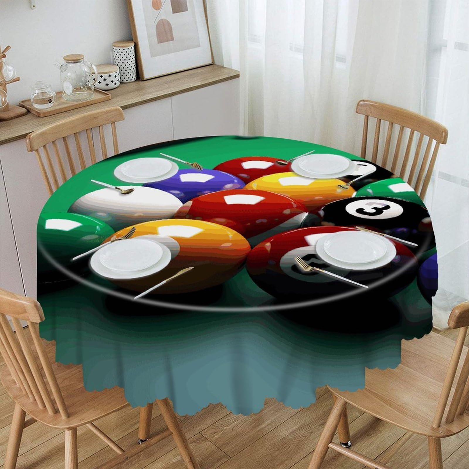 VstaDank 60 Inch Round Billiards Tablecloth Polyester Waterproof Wrinkle Free Table Cloth Spillproof Washable Table Cover Colorful Tablecover Decor for Home Kitchen Dining Party