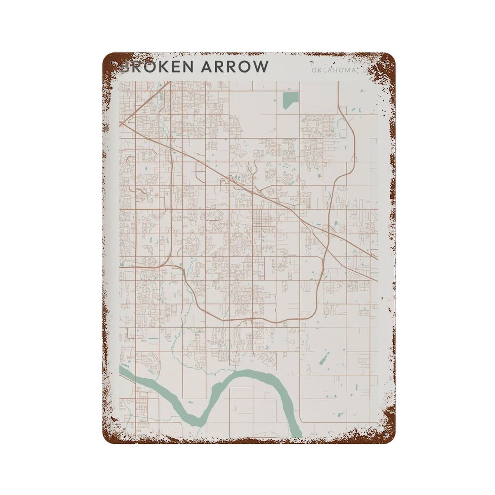 xiaoxiaoshen Broken Arrow Map Oklahoma Travel Gift Scandi (2) Wall Decor Art Metal Tin Poster Modern Home Decor Art Home Bar Shop Decorations Vintage Sign 40x30cm