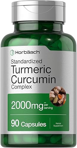 Horbäach Suplemento de curcumina de cúrcuma | 90 cápsulas | Complejo con pimienta negra | Sin OMG, sin gluten
