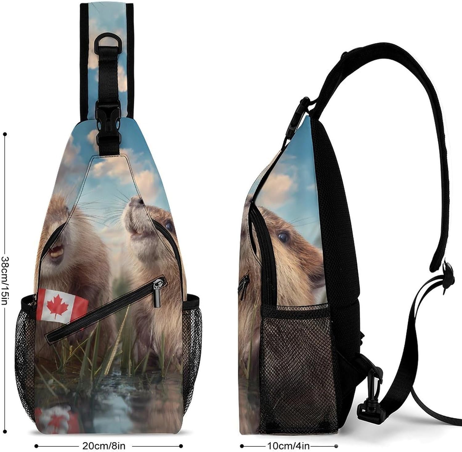 Canadian Beaver Men Crossbody Sling Backpack Chest Bag | Travel Fanny Pack,Hiking Daypack,Print Shoulder Bags
