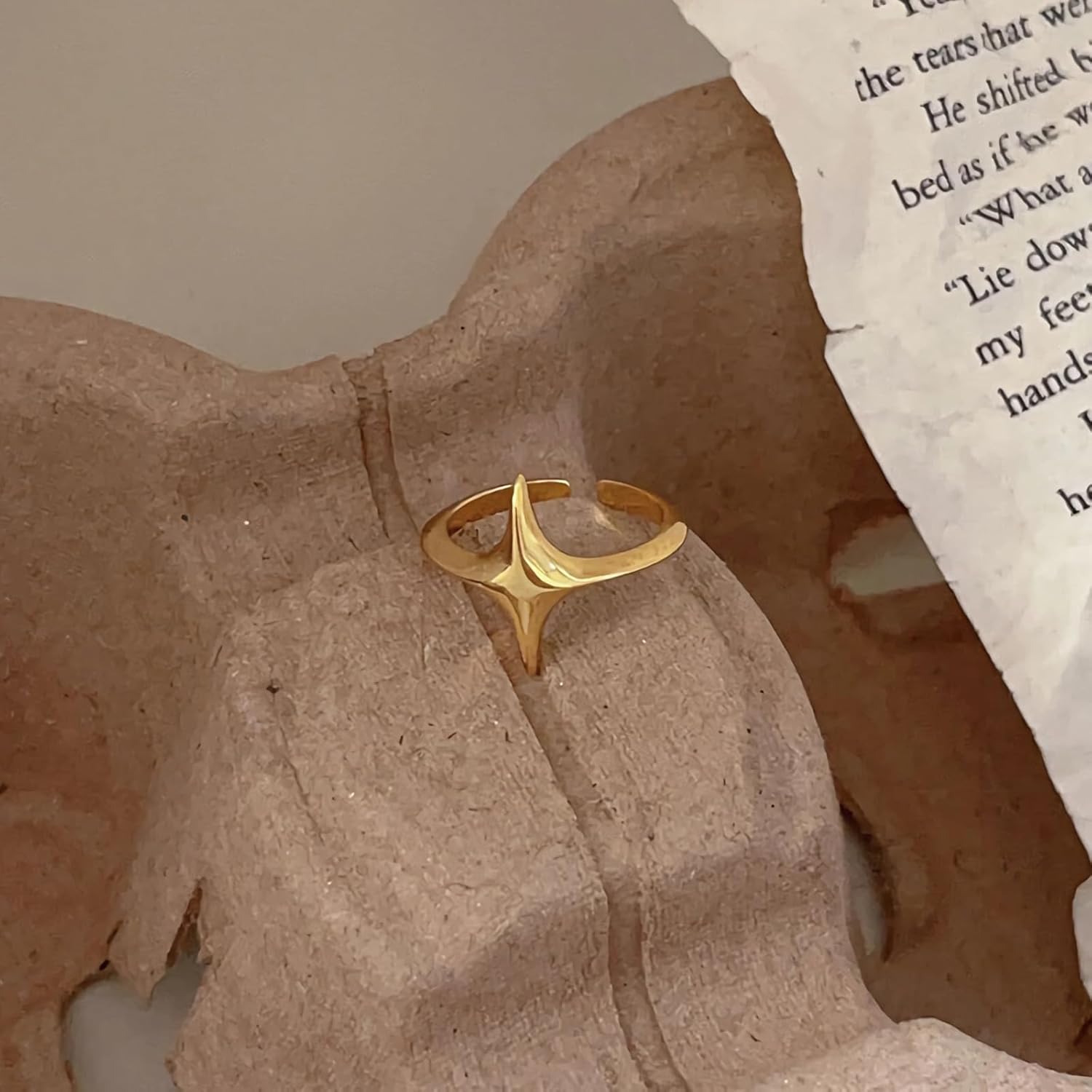 Star Cross Rings for Women 925 Sterling Silver 14K Gold Plated Minimalist Trendy Pinky Ring Stackble Open Rings Friendship Rings Birthday Valentines Jewelry Gifts - Image 5