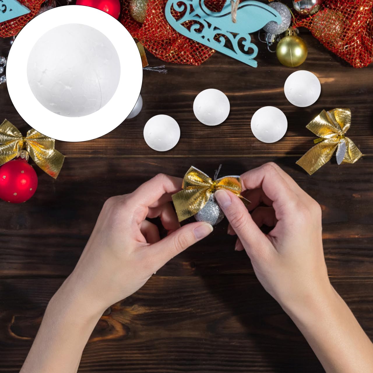 1Pcs Boules Rondes en Mousse de Polystyrène Blanches 6cm/7cm/8cm/9cm/10cm/12cm pour Décoration de Noël Mariage Fête