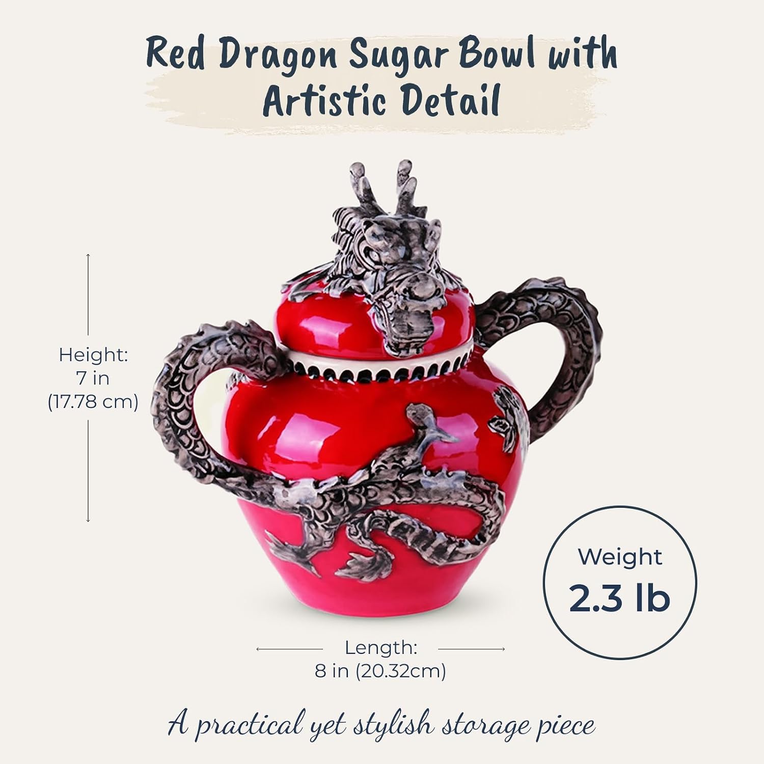 Blue Sky Ceramics Red Dragon Sugar Bowl, Multi (14751)