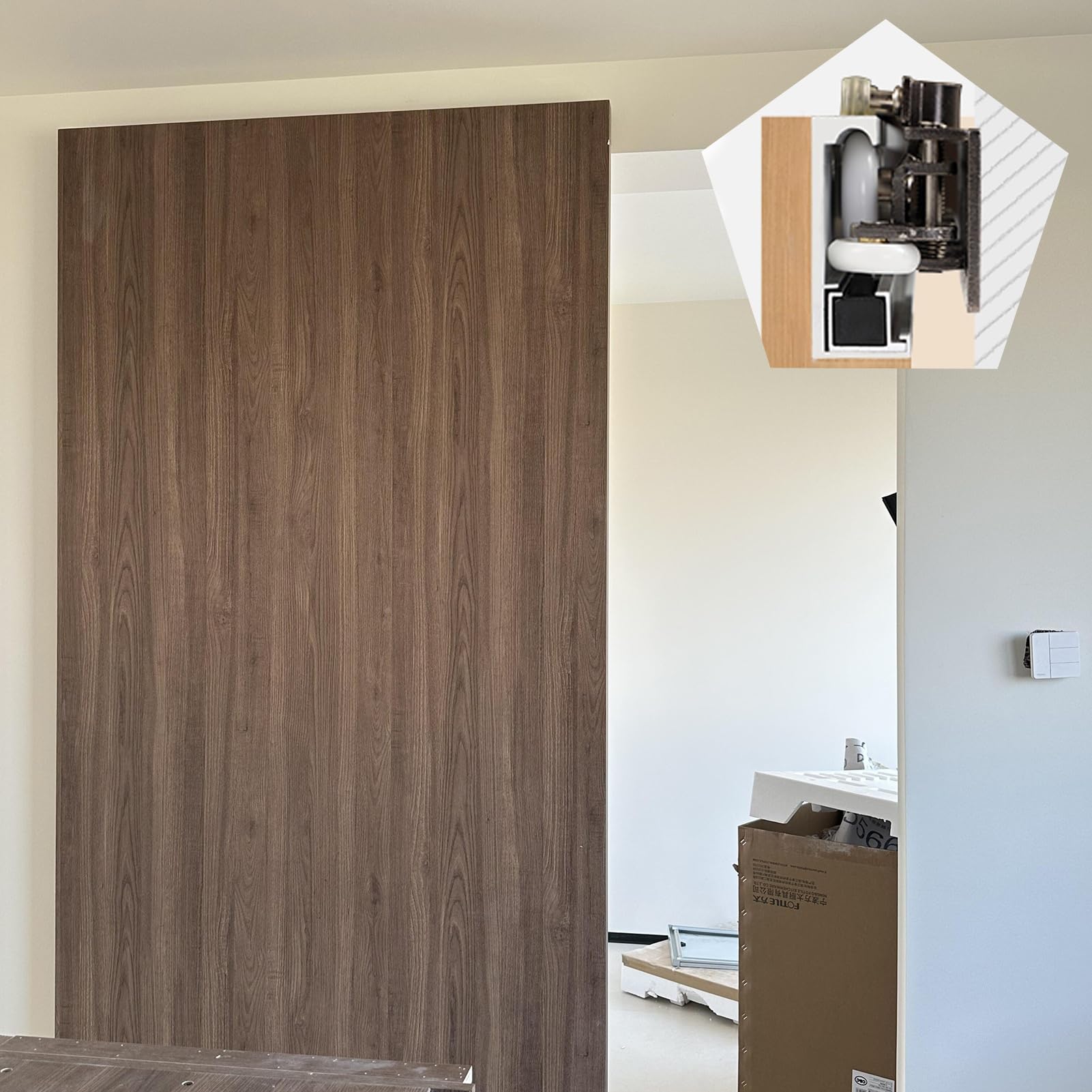 Schiebetür Komplettset Unsichtbare Schiebetürschiene, Schienenlose Schiebetür mit Spiegel, Verdeckte Schiebetürbeschläge, Türschienen- und Rollensatz(34in/86cm)