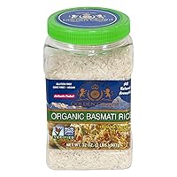 Vista 1 de Golden Crown Organic Basmati Rice - Tarro de 32 onzas (2 libras) Arroz blanco orgánico de grano largo Sabor increíble, comidas saludables y olor