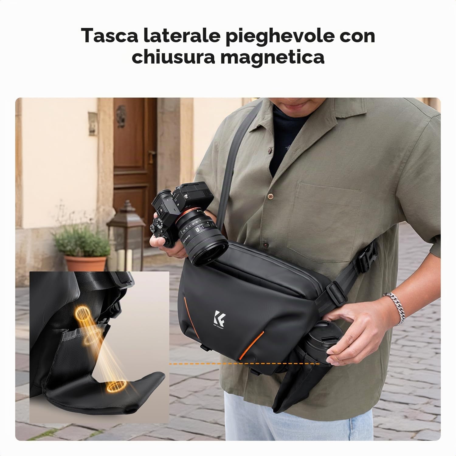 K&F CONCEPT Borsa a tracolla per fotocamera, borsa fotografica con tasca frontale semi-aperta. Compatibile con fotocamere e obiettivi