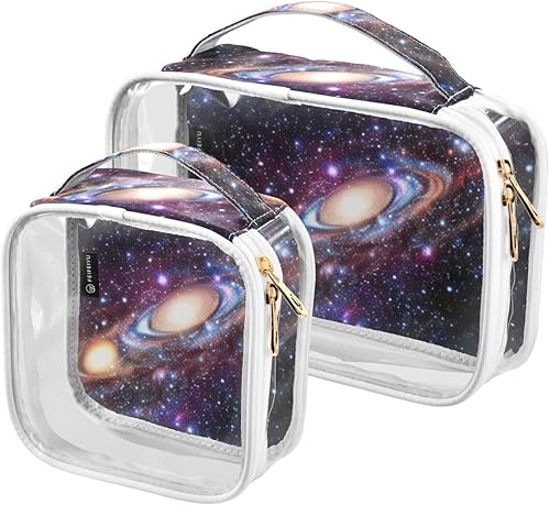 Galaxy Universe Planets Clear Toiletry Bag for Traveling,2 Pack Makeup Cosmetic Bag with Zipper,Travel Bag for Toiletries,Travel Essentials 21214294