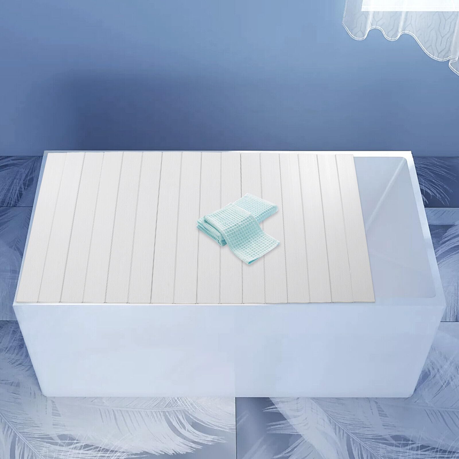 Wodoodporna składana osłona wanny i deska łazienkowa z PCW 75 x 170 cm, izolowana mata łazienkowa do domu, hotelu i spa - idealna do relaksującej kąpieli w kolorze białym