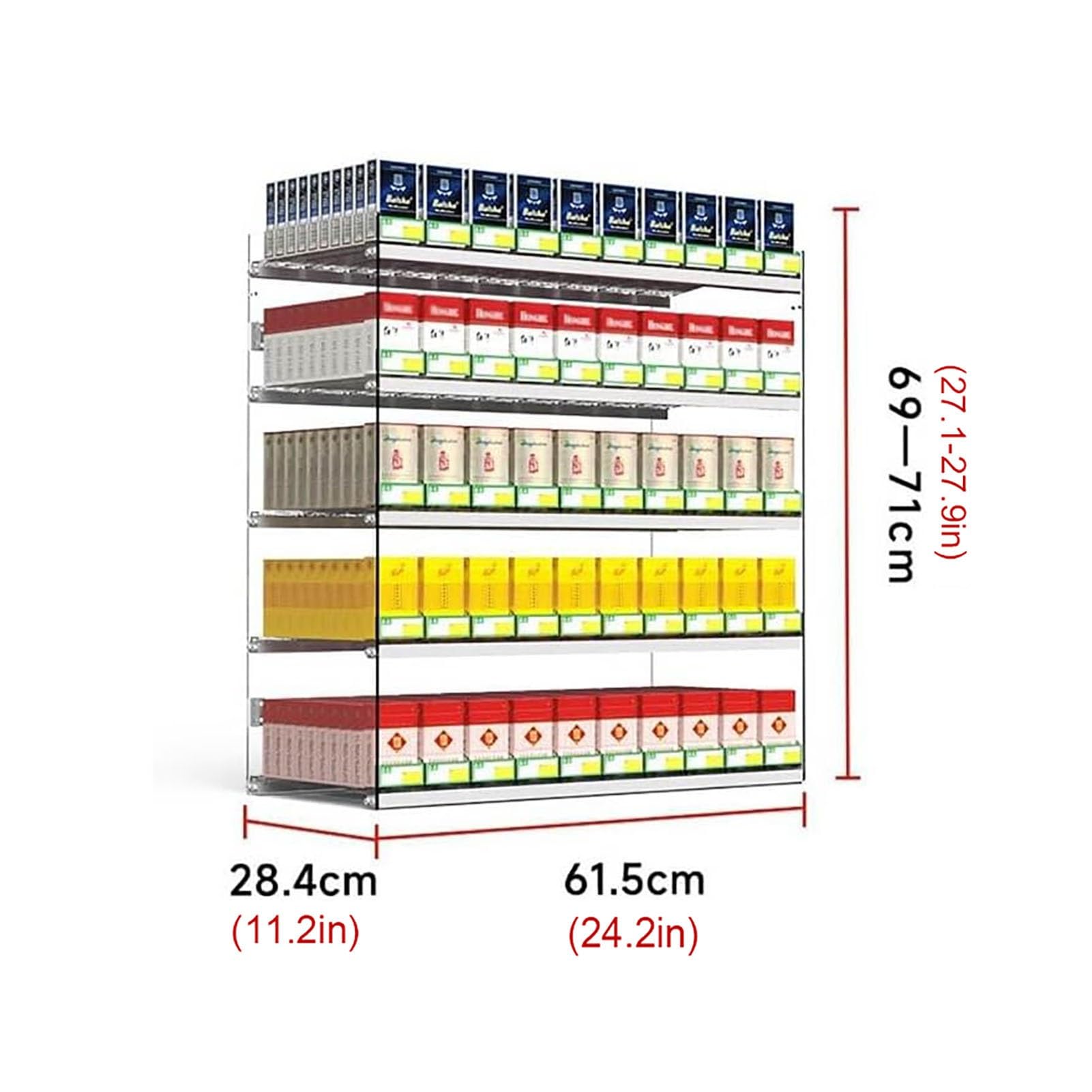 Dispenser di sigarette in acrilico da parete con meccanismo di espulsione automatico.Rack trapezoidale per RetaKiosk e uso domestico (61,5 x 8 x 84 cm) e design elegante