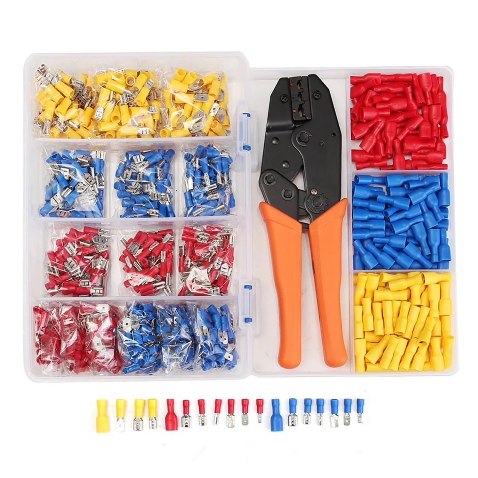 900pcs Insulated Male/Female Spade Wire Terminals Butt Connectors Kit & 1pc Electrical Crimping Plier 22-10 AWG Hand Tool Set