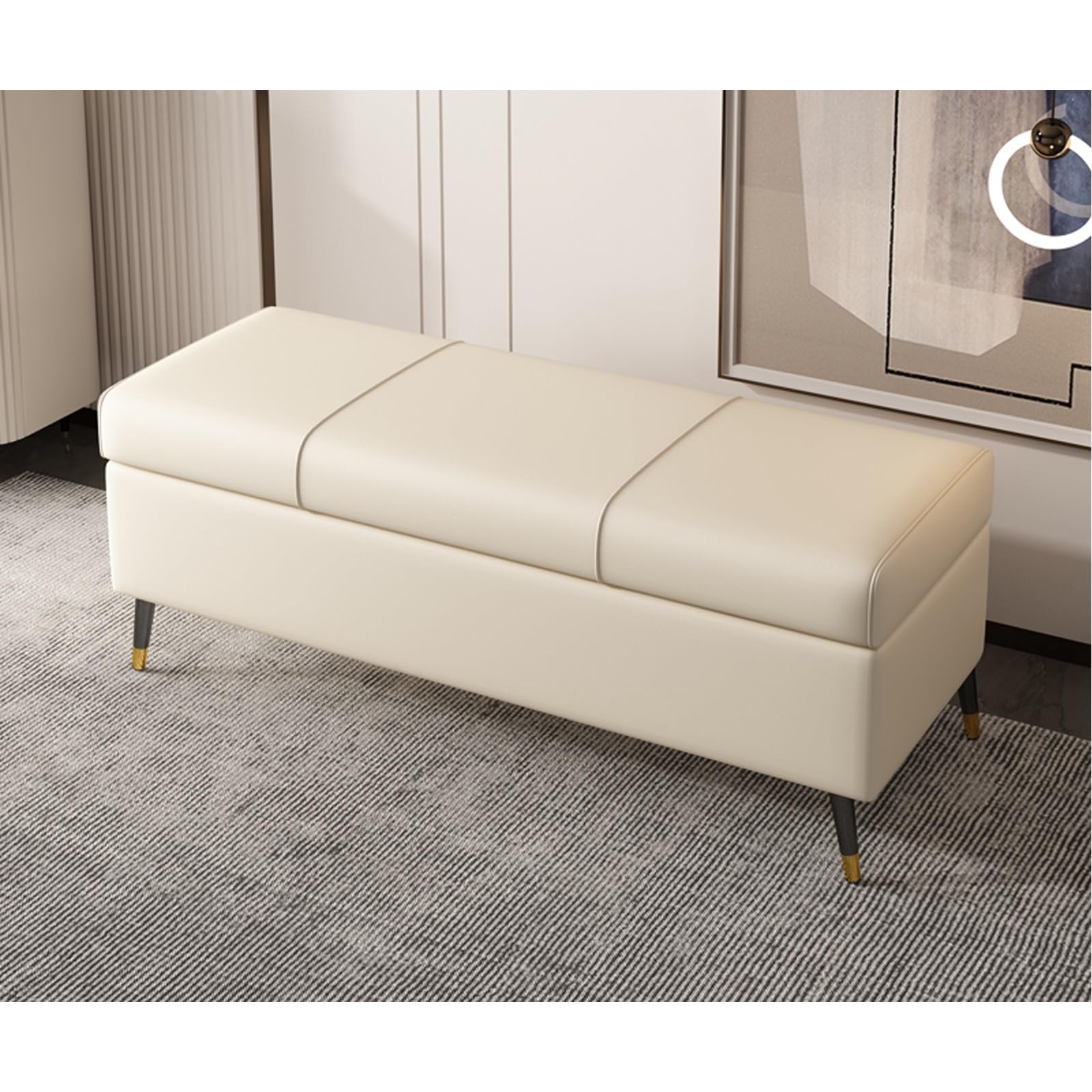 Kunstleder-Ottomane, Aufbewahrungsbank, extra lang, PU-Leder, Pelz, Ottomane für Wohnzimmer und Schlafzimmer, stilvolle Fußstütze und Truhe, vielseitige Eingangsmöbel