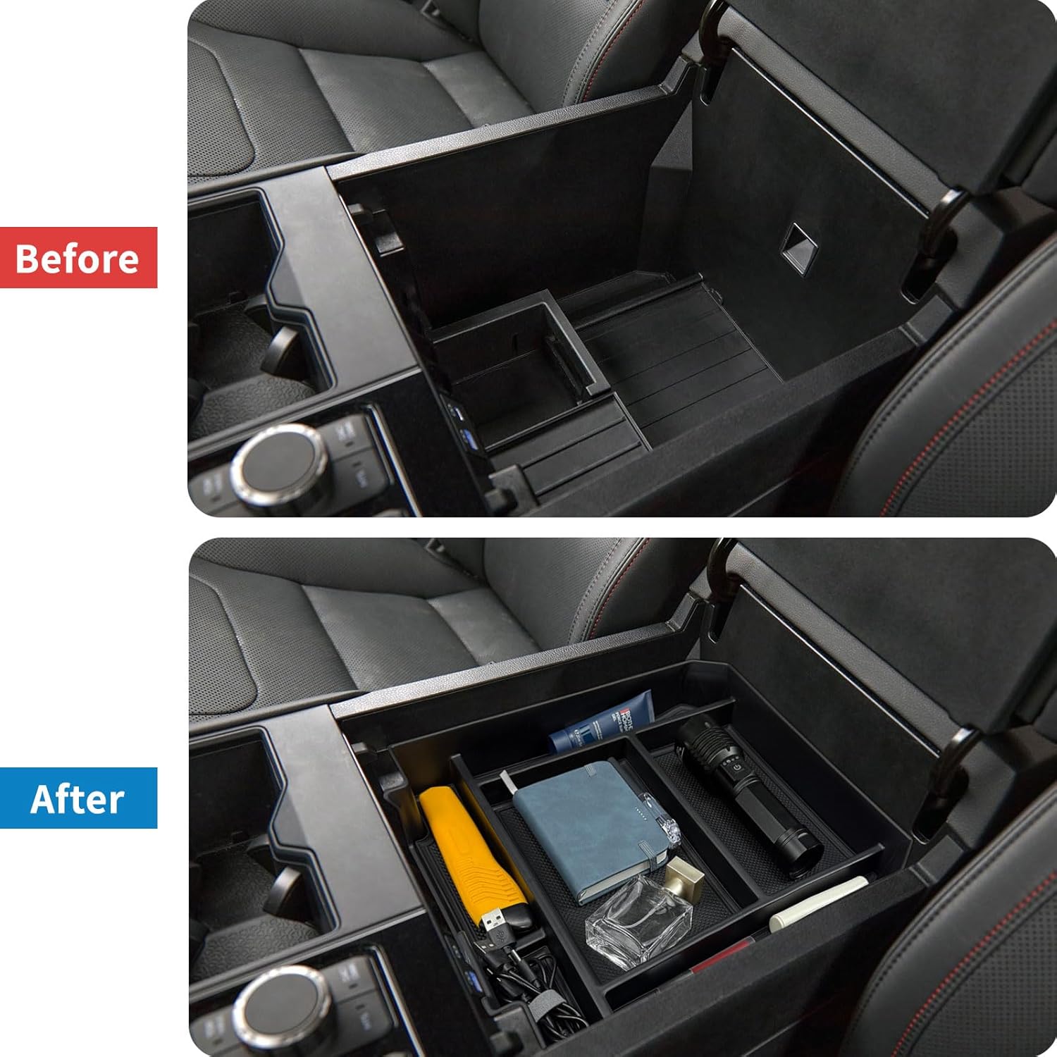 Zxiaochun Center Console Organizer Compatible with 2022-2025 2026 Toyota Tundra Accessories & 2023-2026 toyota Sequoia, Plastic Armrest Storage Box Tray, ABS Material with Non-Slip Mats - Black Trim