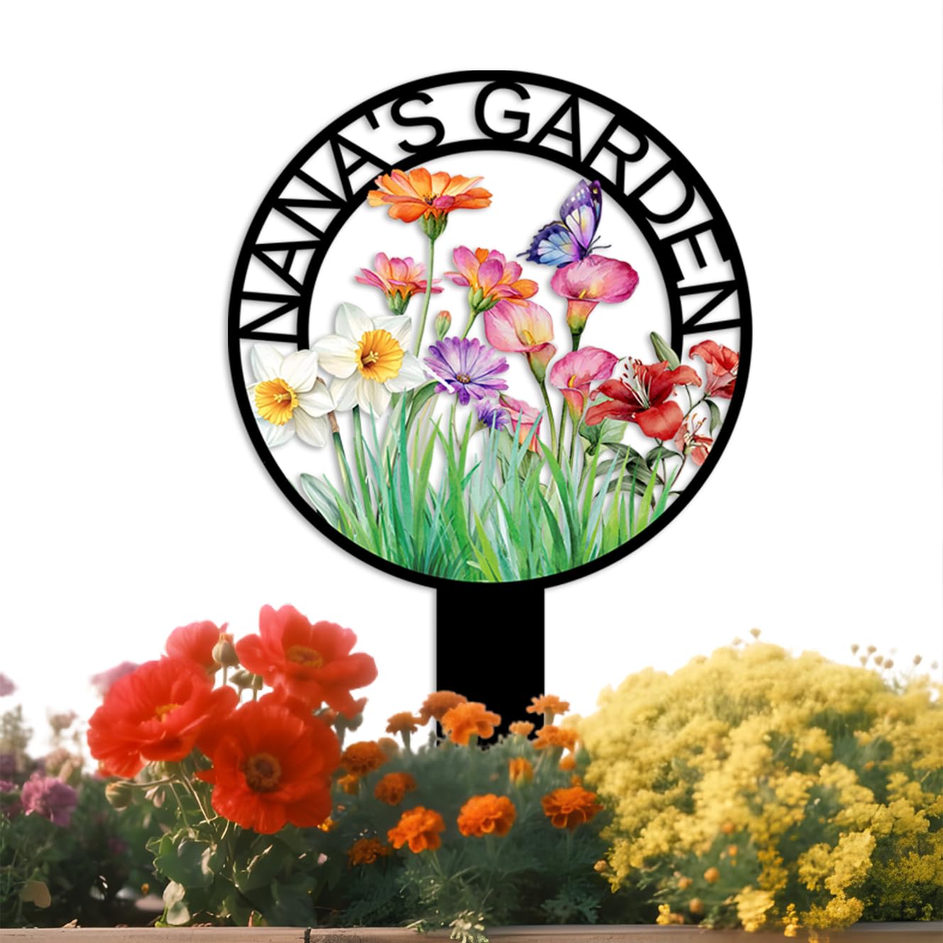 Met5kdm Style-6 Custom Garden Sign With Name,Personalised Colorful Flowers Yard Stake For Outside,Garden Signs Decorative Outdoor,Housewarming Gift