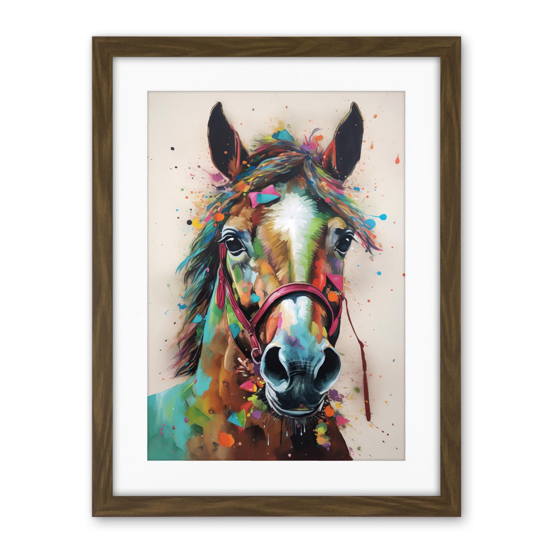Artery8 Horse Multicoloured Spray Paint and Oil Painting Artwork Framed Wall Art Print 18X24 Inch