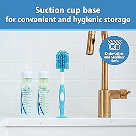 Dr. Brown\'s Soft Touch No Scratch Baby Bottle Cleaning Brush, Nipple Cleaner and Suction Cup Base for Easy Storage, BPA-Free, Blue, 2-Pack