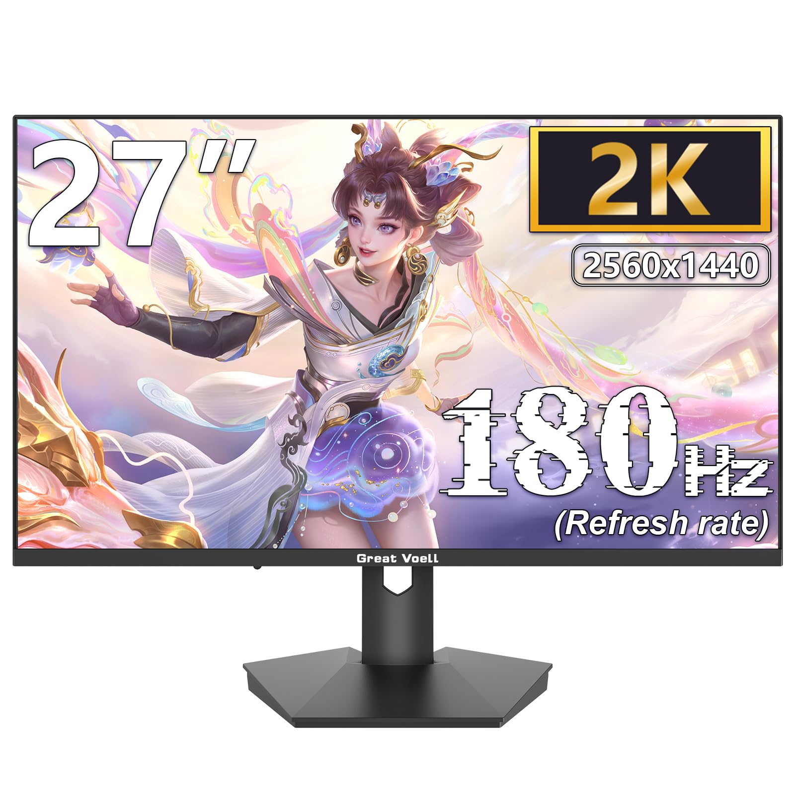 Great voell27-Inch Curved Gaming Monitor, 165Hz, 2K QHD (2560x1440P), HDR, 99% sRGB, FreeSync, Anti-Blue Light, VESA Mountable, HDMI 2.0 & DP 1.4, Tilt Adjustable, 16:9 PC Screen