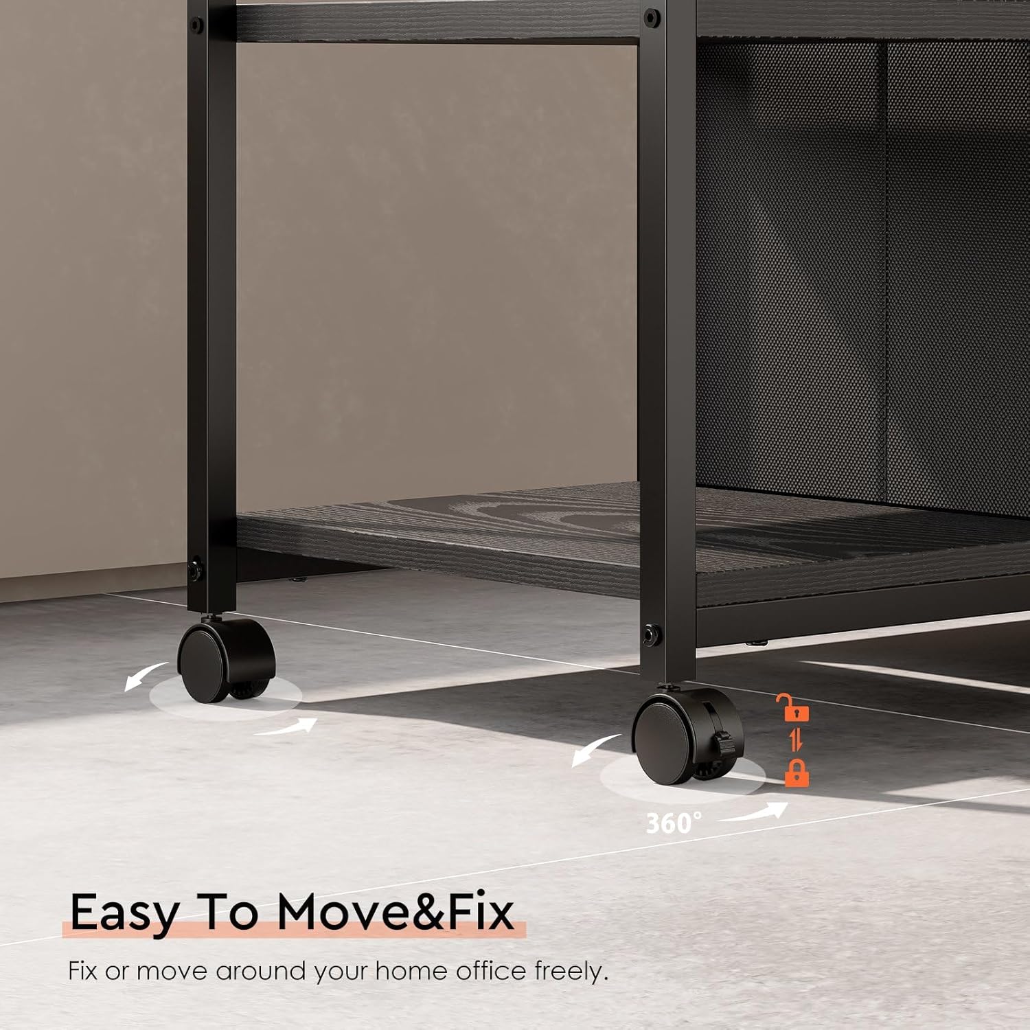 6 Drawer File Cabinet with Charging Station Rolling Printer Stand with Open Storage Shelf Fabric Lateral Filing Cabinet for Home Office,Black