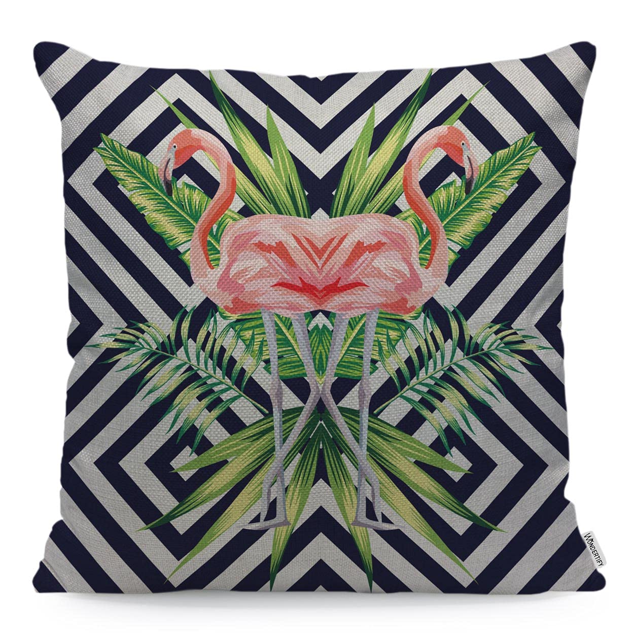 Wondertify Multi-A222 Flamingo Cushion Cover Beautiful Bird Tropical Banana Leaves Decorative Throw Pillow Covers For Couch, Bed Sofa Pillows Case Pink Black White 45X45 Cm