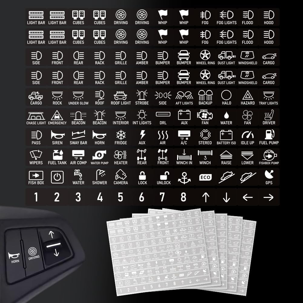 400 Pcs Car Switch Panel Stickers, 40 Designs Auto Switch ID Label Decals Fun Car Button Icon Black Dash Board Label Decals for Boat Truck