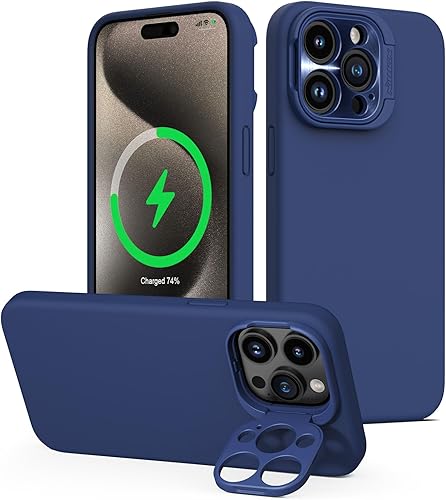 Miniatura 8 de Nillkin Funda magnética para iPhone 15 Pro Max, funda de silicona líquida compatible con MagSafe, soporte de anillo de cámara integrado, funda