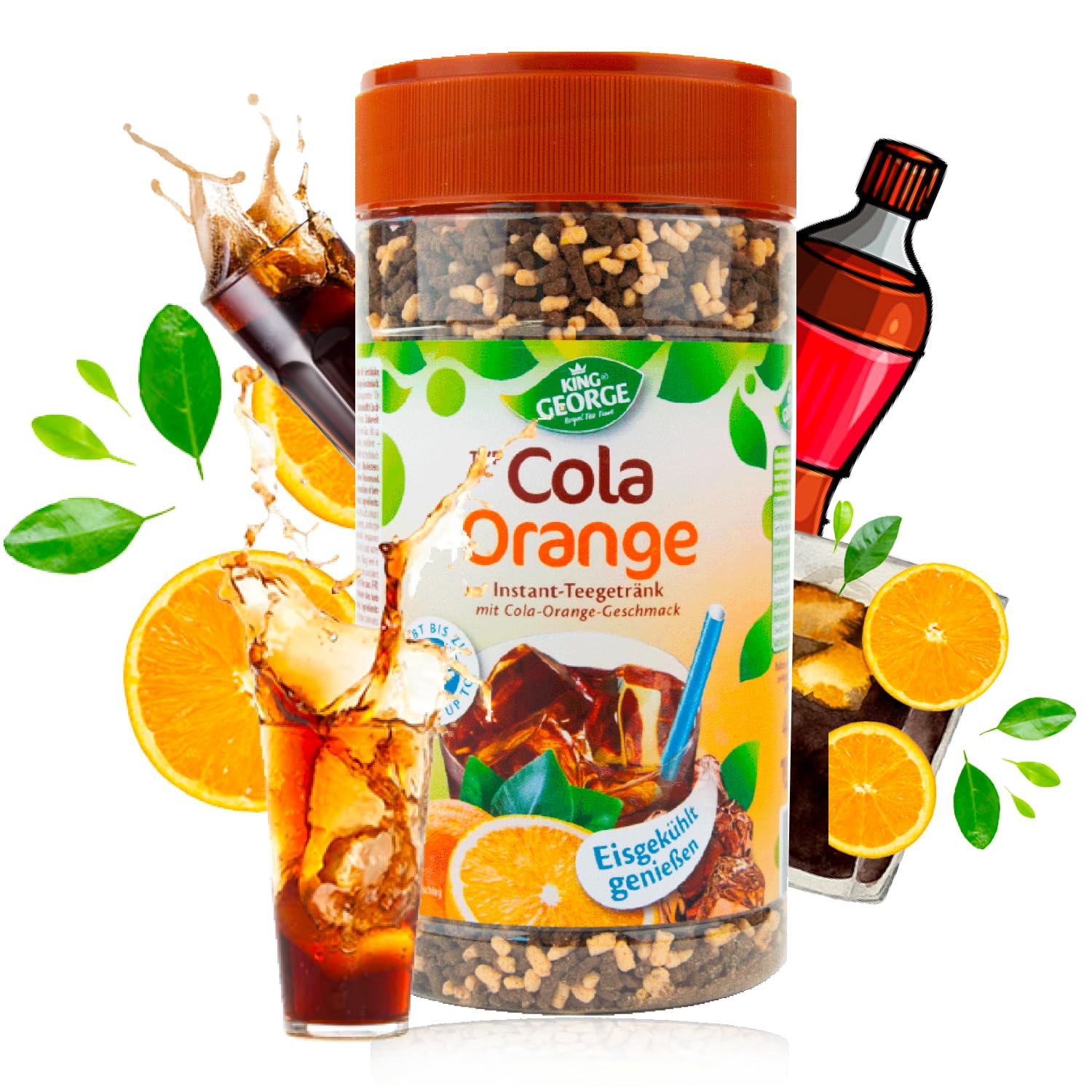 KING GEORGE - Cola Orange Instant tè freddo bevanda 12 x 400 g di piacere rinfrescante, tè istantaneo alla briciola – bevande in polvere, bevande analcoliche per la casa, il compleanno, le feste