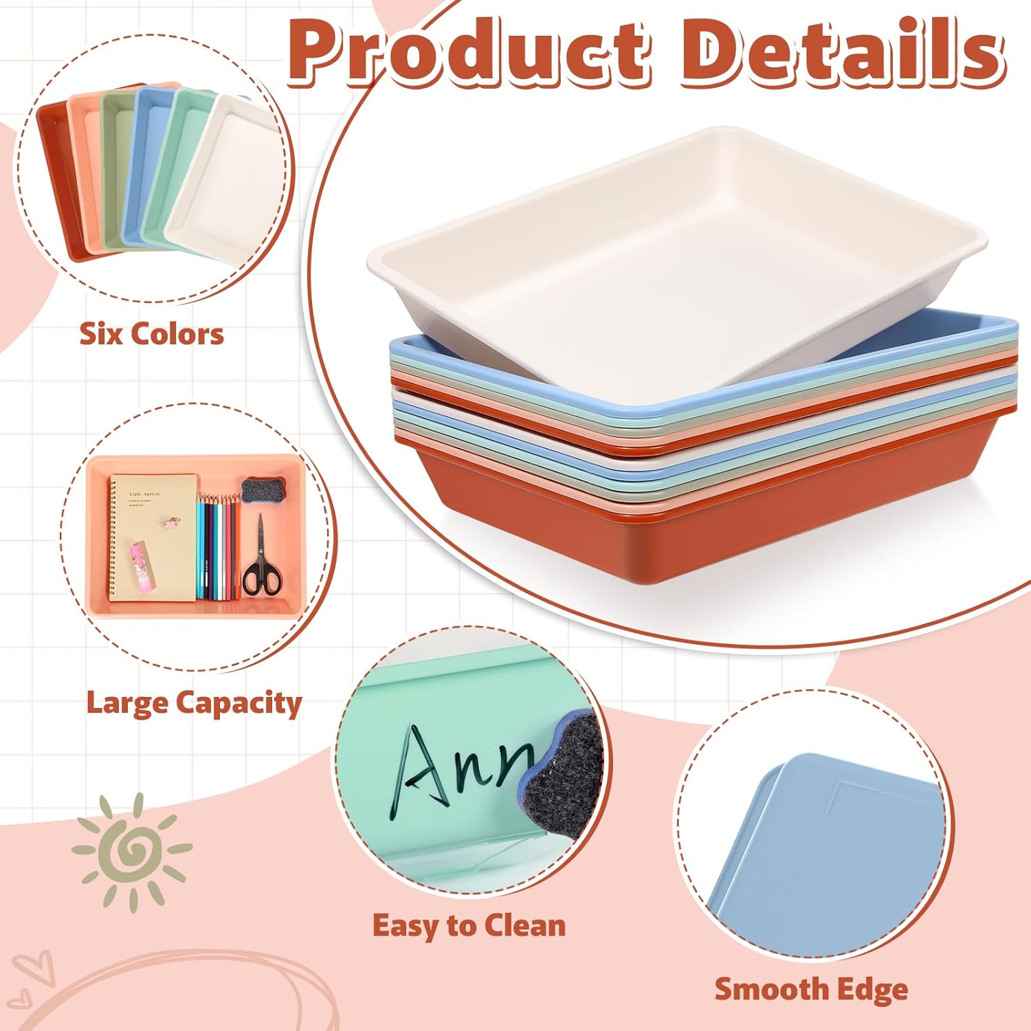 12 Pack Letter Size Flat Storage Paper Tray Organizer Bin Tray Plastic Stackable File Organizer for Classroom Library School Office Teacher Desktop Book Organization (Boho)