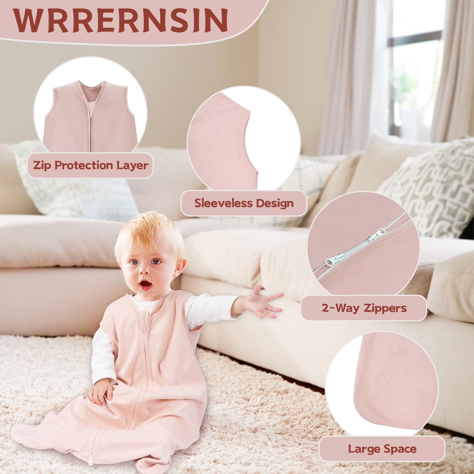 Baby Sleep Sack 0-6 Months, 100% Cotton Wearable Blanket, 0.5 Tog, 3 Pack