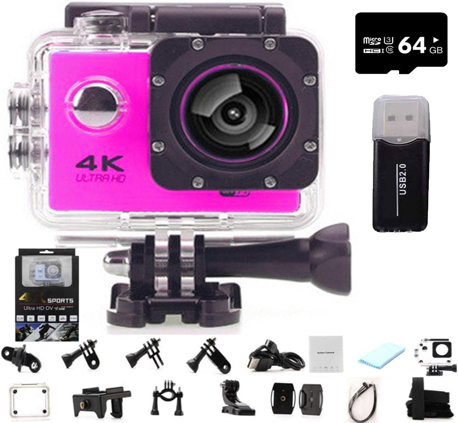 Roamix Vision 4k Action Camera, 2026 Upgraded 170° Ultra Wide Angle WiFi Camcorder, Outdoor Waterproof Sports Video Cameras for Photography and Diving Enthusiasts (Pink,64G)