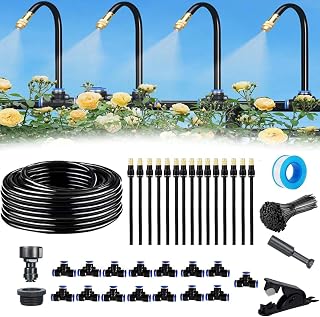 Automatisches Gartenbewässerungssystem, Bewässerungssystem Garten, 8mm Schlauch Nebelbewässerungskit, 360° Verstellbare Kupferdüse, für Gewächshaus, Garten und Rasen (49.2Ft)