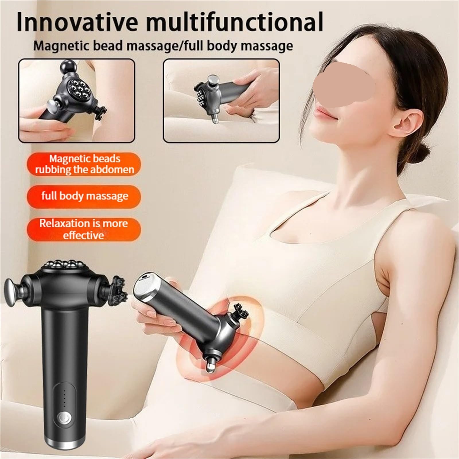 Pistola de Masaje, Pistola De Masaje Eléctrica Multifunción, 3 Cabezales, Mango Extendido para Relajación Muscular
