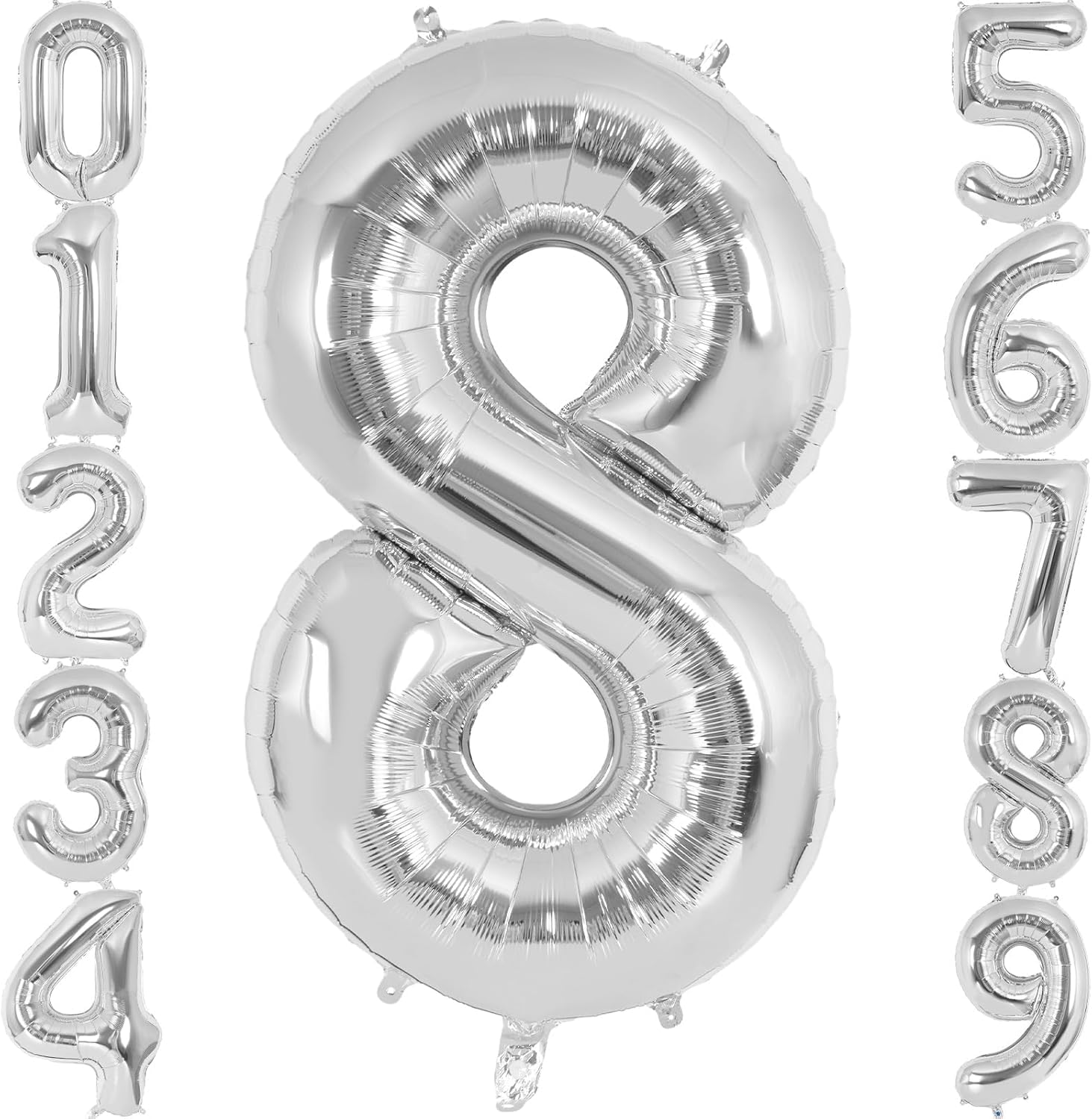 xesha Number 8 Birthday Balloon Birthday Silver Color Flying Balloon 102cm Birthday and Party Decoration Large Size Foil Helium Flying Balloon Age 8 Number
