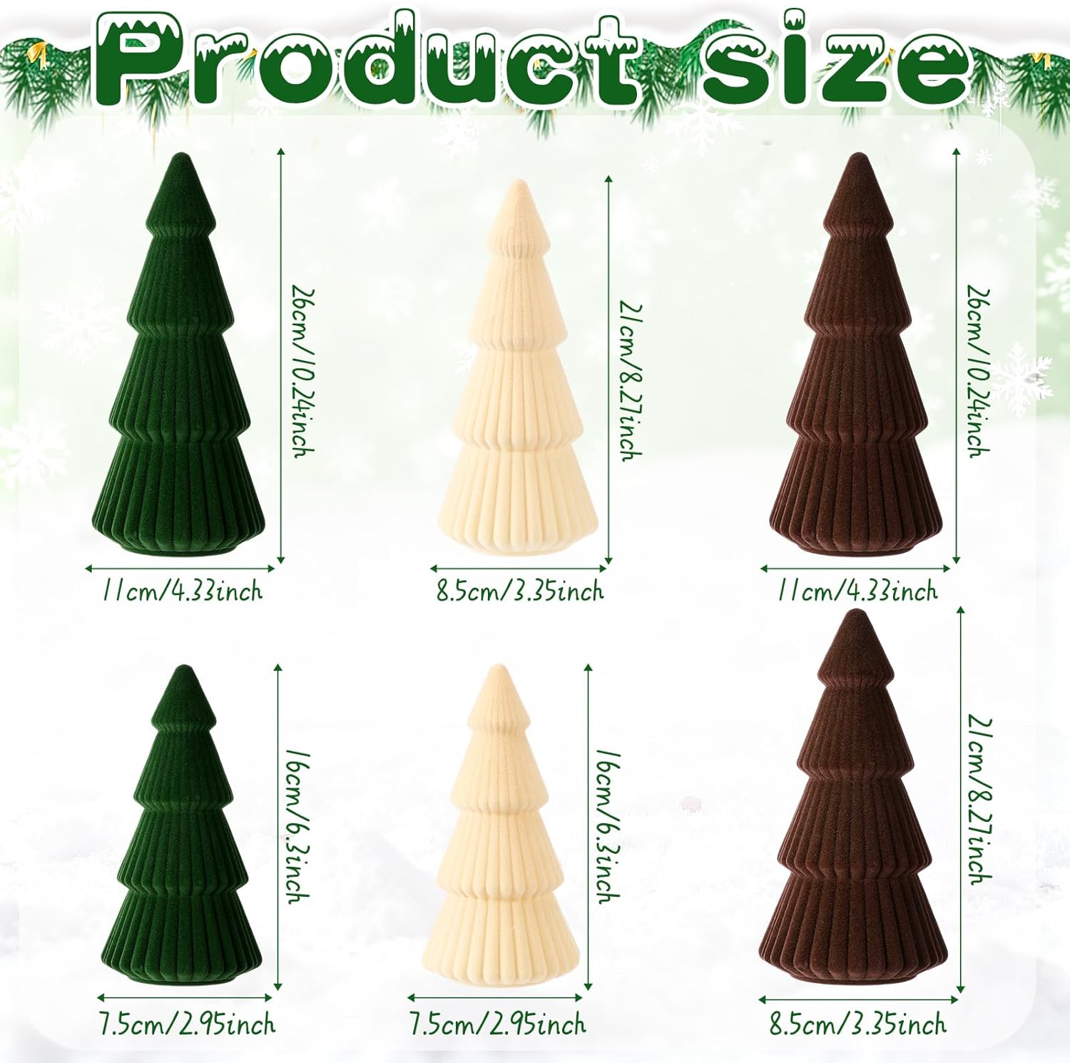 Thyle 6 Piece Brown Christmas Ornaments Velvet Christmas Tree, Cone-Shaped Indoor Xmas Decoration Centerpieces for Table Shelves, Living Room Home, Cabinet Mantel Decorations
