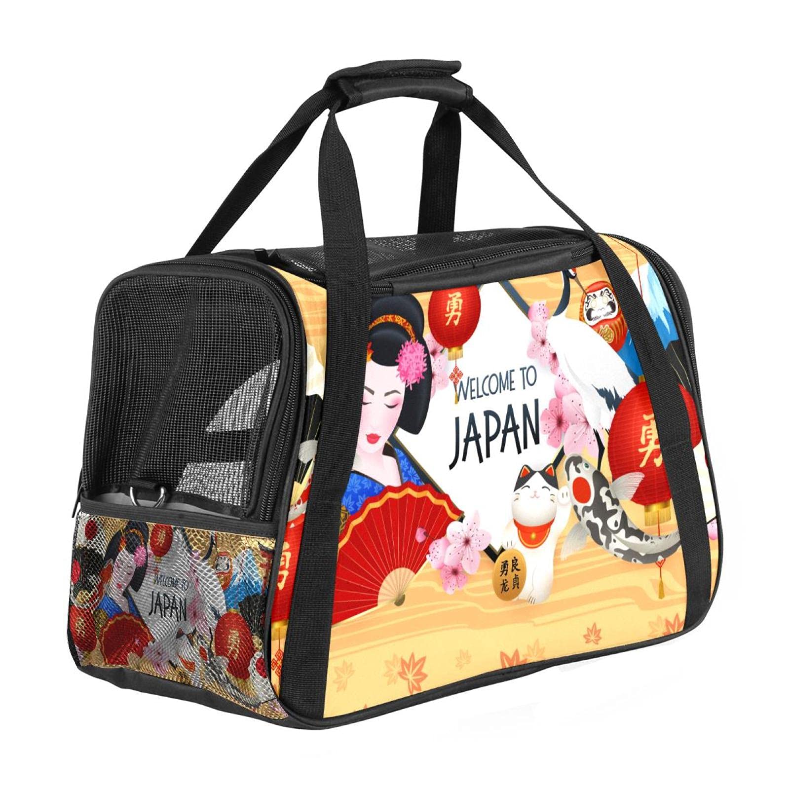 Sac de transport pour chat et chien avec motif Geisha et carpes japonaises