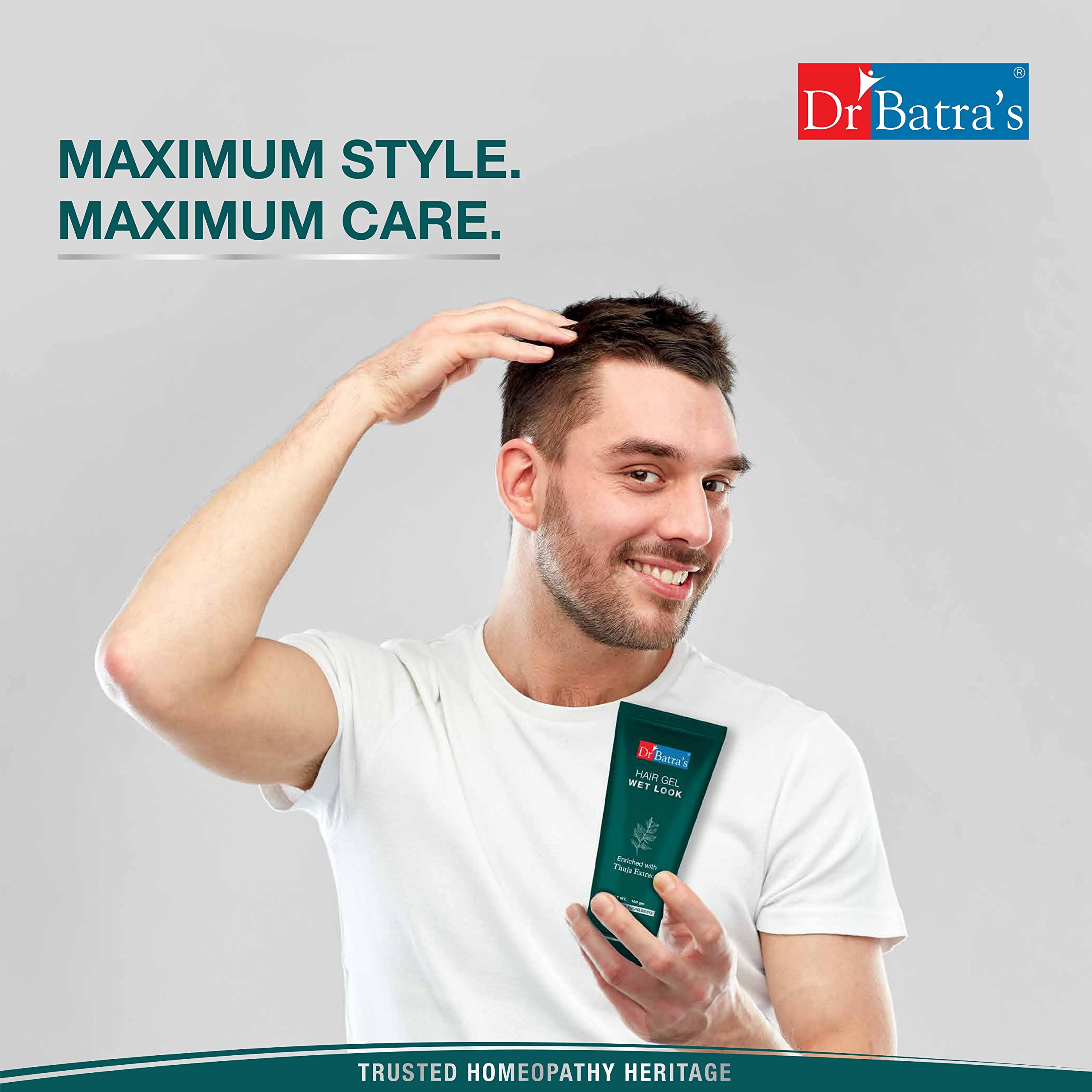 Dr Batra's Hair Gel for Men with Thuja Extract – Strong Hold, Non-Sticky Formula, Natural Shine & Daily Hair Styling Support | 100 gm