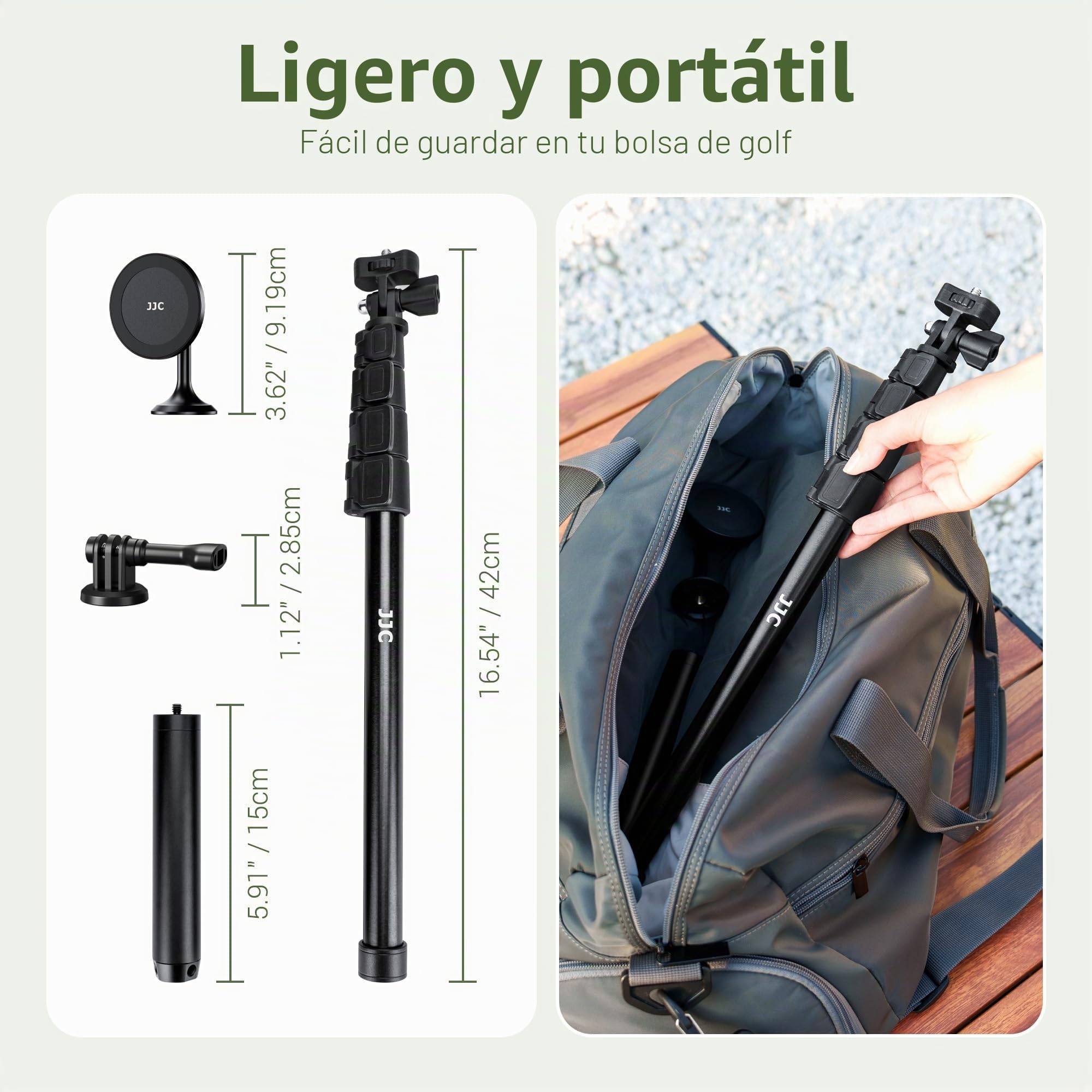 JJC Trípode Magnético de 61 Pulgadas con Estacas de Pico, Soporte para Teléfono, Trípode Extensible de Aluminio para Entrenamiento de Swing de Golf, Soporte de Teléfono para iPhone 16, 15, 14