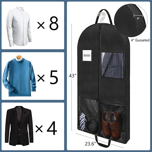 Miniatura 3 de Paquete de 3 bolsas de ropa de 43 pulgadas para almacenamiento en armario y bolsas de ropa de viaje para colgar ropa bolsa de traje con 2 bolsillos