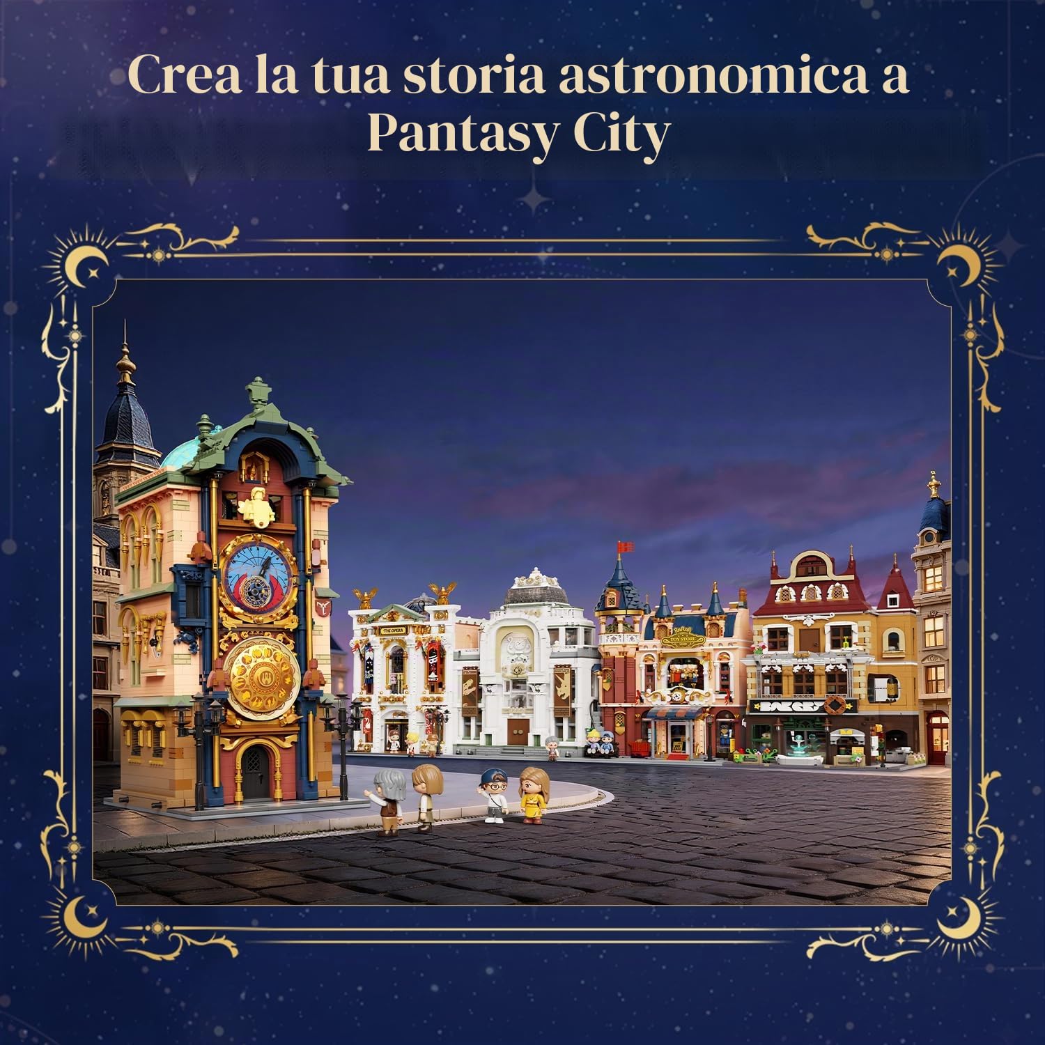 PAN TASY Orologio Astronomico di Praga Set da Costruzione con Motore e Luci LED, Modello Architettura Gotica Modulare, Quadranti Rotanti Meccanici, Edificio da Collezione per Adulti