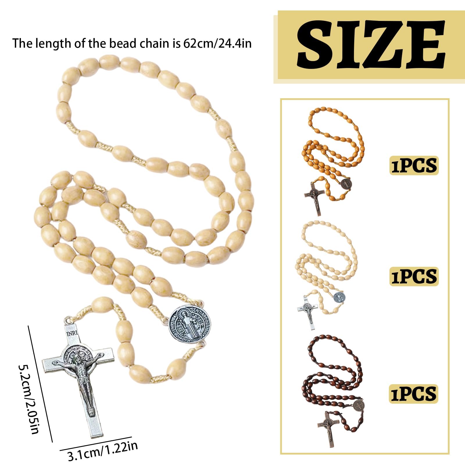 Croce in Legno con Rosario Cattolico, Collier Femme Mini Croce, Collana Personalizzata Bead Mala Uomo Donna Gioielli, Collana Classica in Legno con Perle Rotonde Rosario