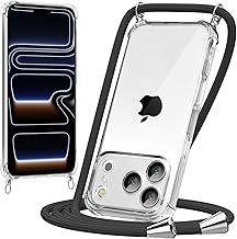 caslord Mobile Phone Strap Compatible with 17 Pro, Necklace Case with Bands, Mobile Phone Case for Hanging, Transparent Case with Mobile Phone Cord, Shockproof Protective Case for Hanging Cord, Black