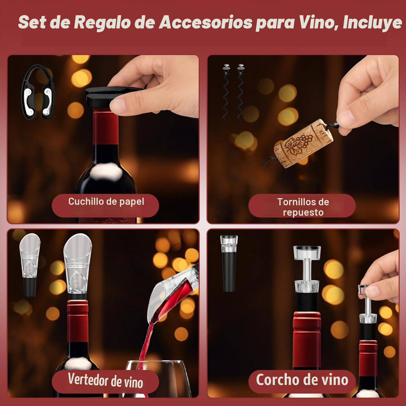 Sacacorchos Set Vino Accesorios 5 Pcs ZUSUZU, Abridor de Vino, Set de Accesorios para Vino, Abridor de Vino de Conejo, con Caja Regalo, Juego de Sacacorchos para Amantes del Vino