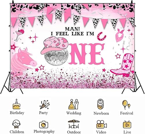 Miniatura 5 de Suministros para fiesta de primer cumpleaños de vaquera del oeste, decoración rosa del salvaje oeste (6 x 4 pies)