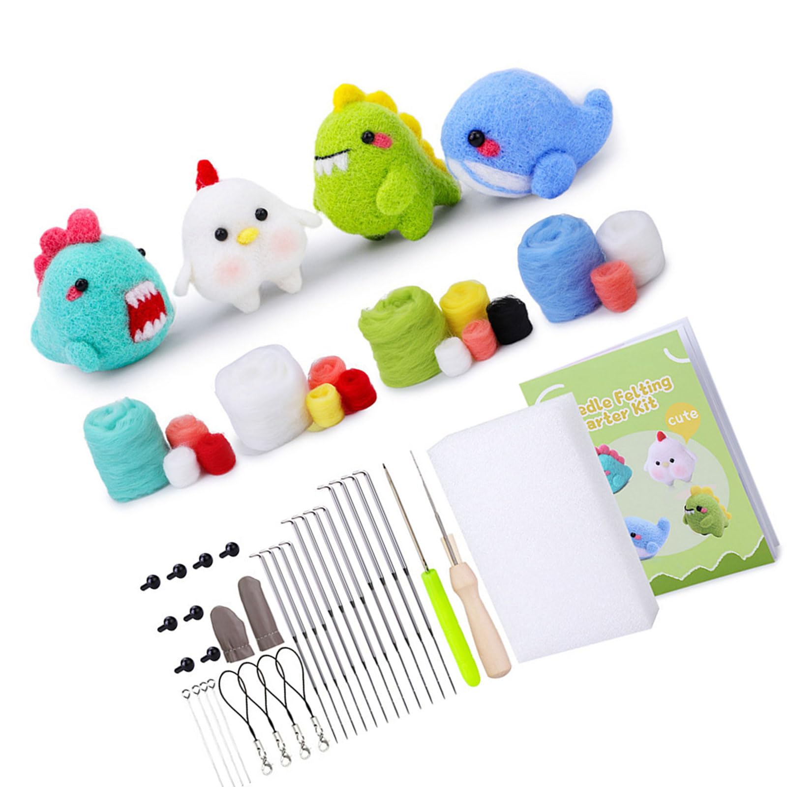 Tsophreniq Needle Wool Felting Tool for Adult Children with Needle Instruction Roving Finger Cots and Wood Handle Colorful Felted