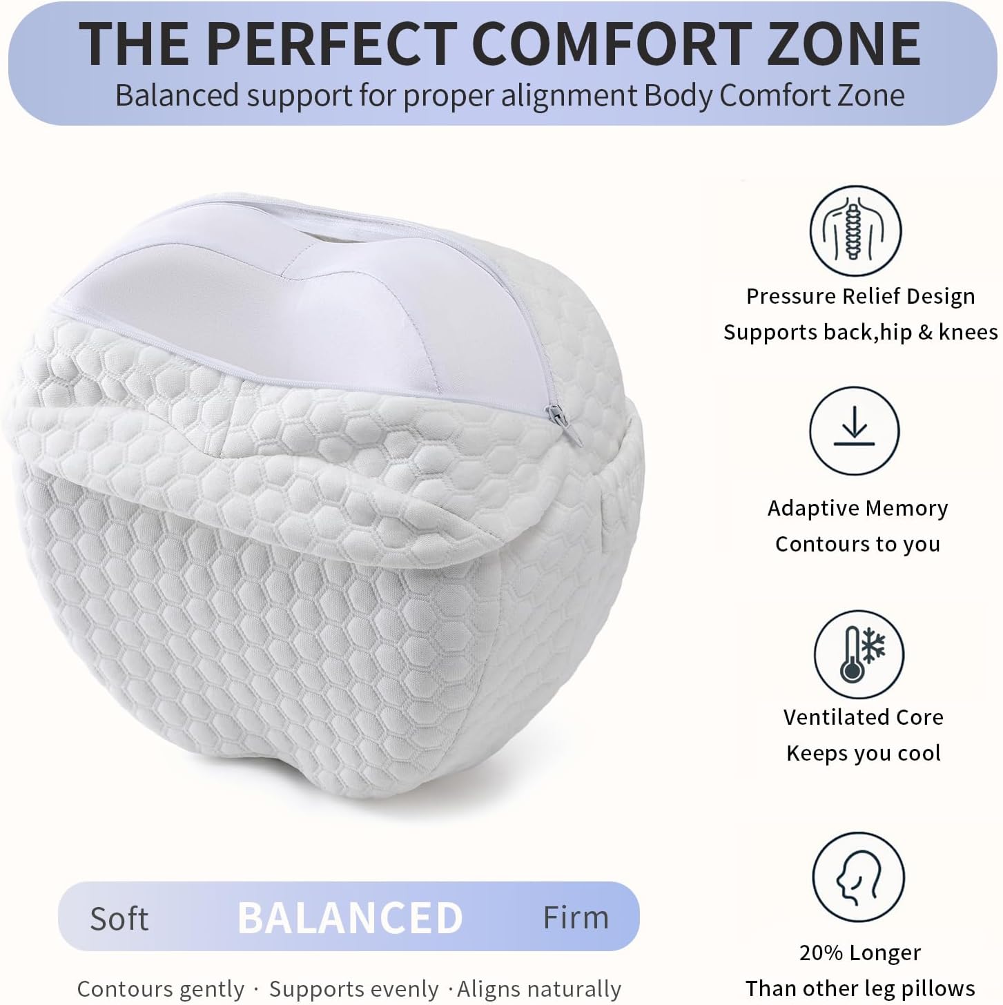 Side Sleeper Heart-Shaped Knee Pillow, Memory Foam Leg Positioning Pillow, Ergonomic Design, Perfect for Side Sleepers and Pregnant Women, Relieve Body Aches and Pains (White)