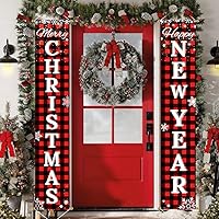 Vista 13 de Ivenf Juego de letreros de decoraciones navideñas para patio exterior y porche delantero, pancarta de puerta a cuadros búfalo rojo y negro