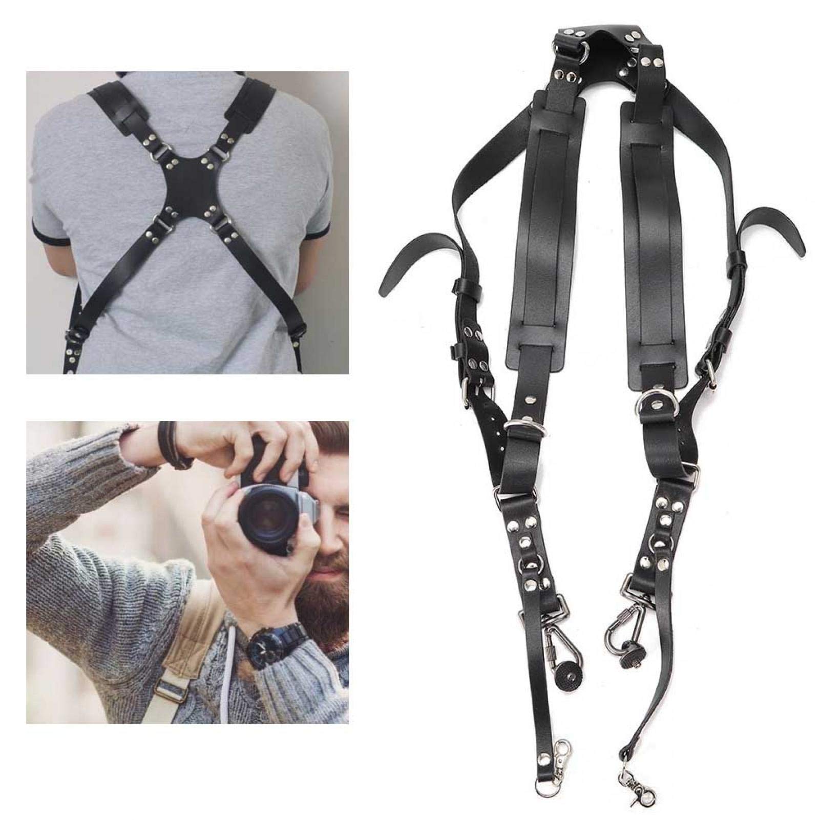 Atyhao Cinturino per Fotocamera Double Breathe Cinturino per Doppia Tracolla in Pelle Accessori per Fotografia DSLR Accessori (Nero)