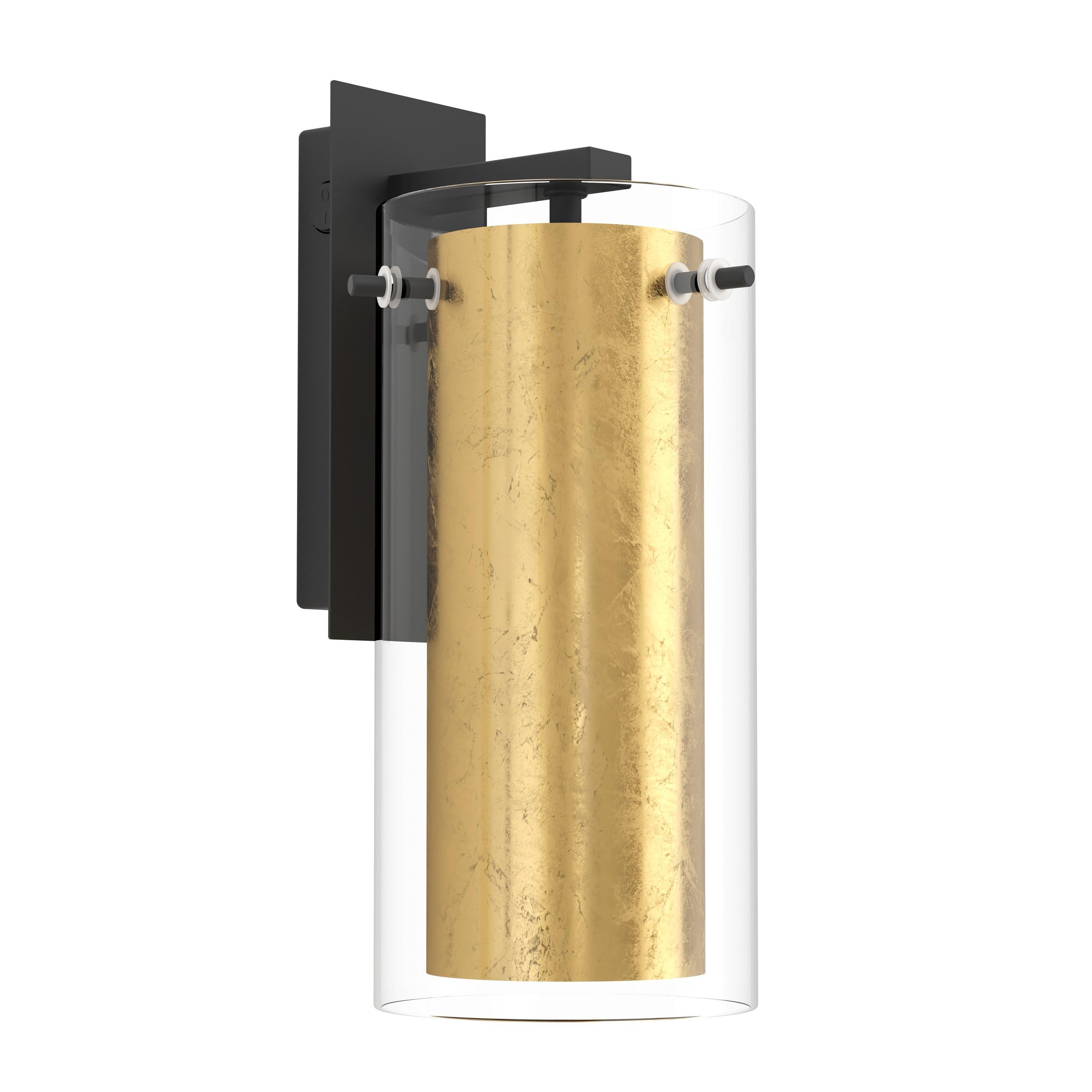 EGLO Wandlampe Pinto Gold, 1 flammige Wandleuchte, Material: Stahl | Farbe: Schwarz, Glas: klar, gold, Fassung: E27, inkl. Schalter